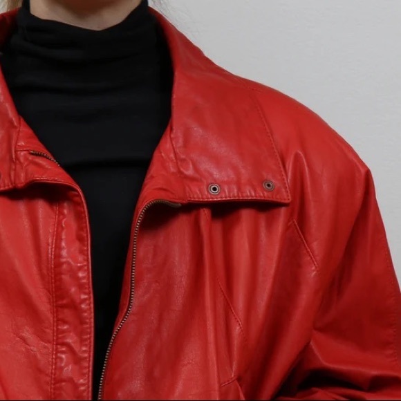 Vintage 90s Jonathon Paris Red Leather Motorcycle Jacket - Picture 2 of 8